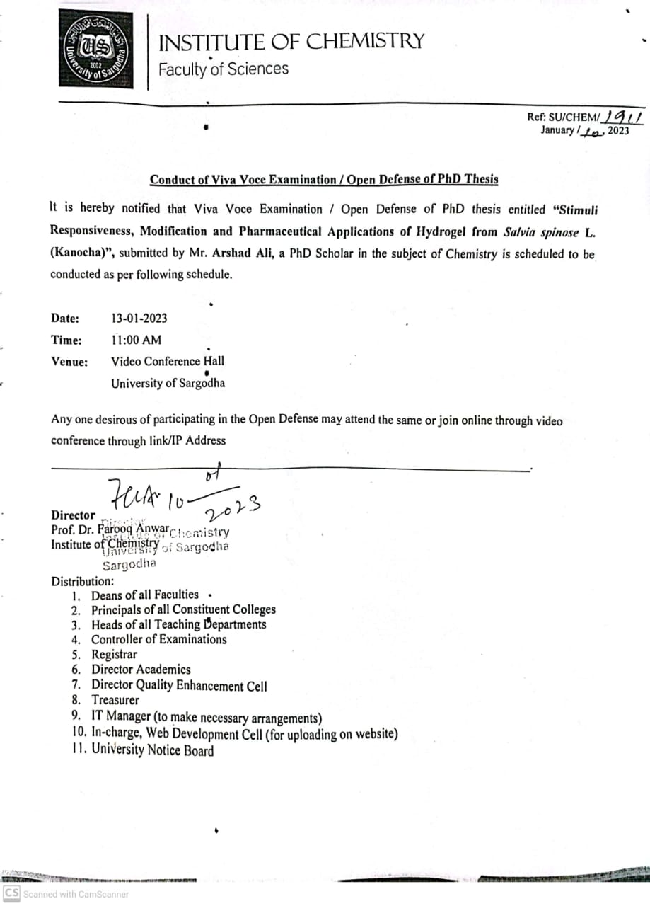 Conduct of Viva Voce Examination/Open Defense of PhD Thesis (Institute of Chemistry)